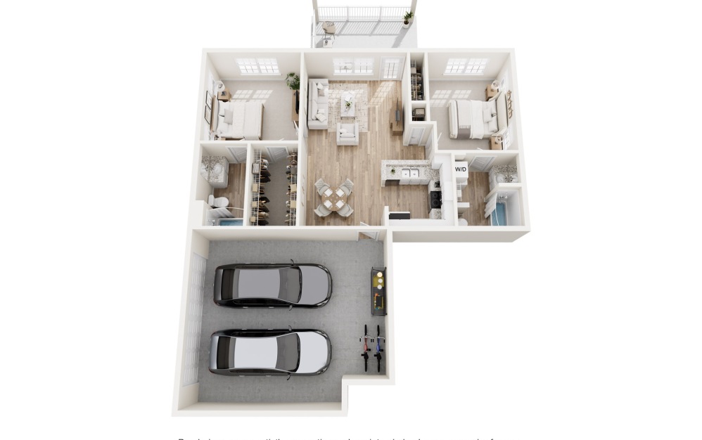 Alexander - 2 bedroom floorplan layout with 2 bathrooms and 987 square feet