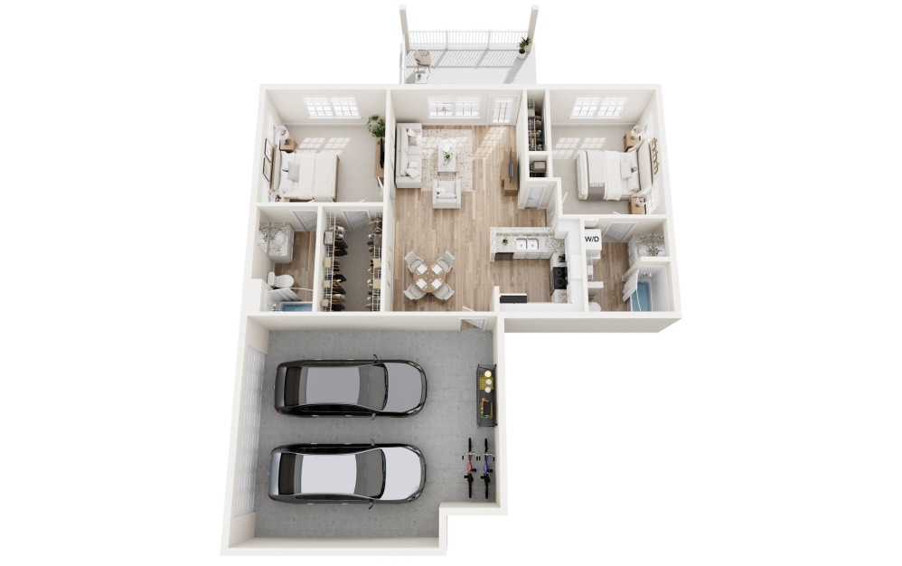 Alexander - 2 bedroom floorplan layout with 2 bathrooms and 987 square feet