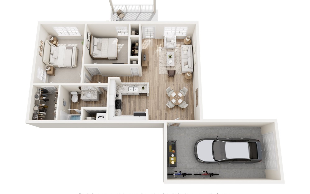 Benjamin - 1 bedroom floorplan layout with 1 bathroom and 910 square feet