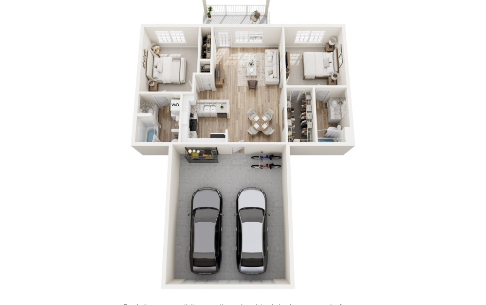 Carlyle - 2 bedroom floorplan layout with 2 bathrooms and 959 square feet
