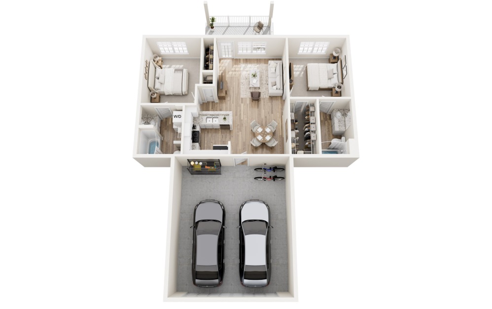 Carlyle - 2 bedroom floorplan layout with 2 bathrooms and 959 square feet