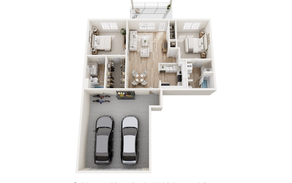 Harrison - 2 bedroom floorplan layout with 2 bathrooms and 985 square feet