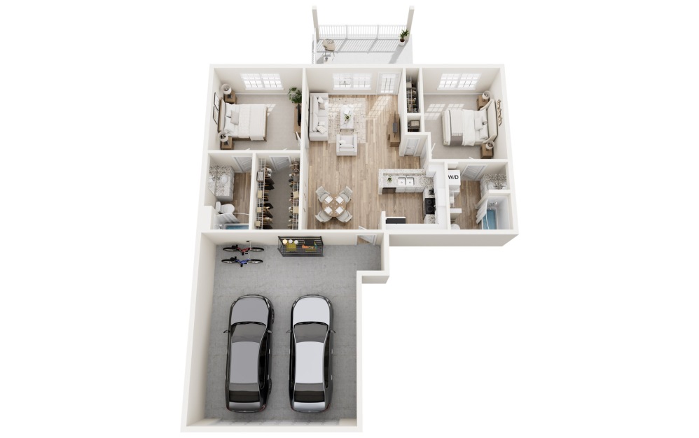 Harrison - 2 bedroom floorplan layout with 2 bathrooms and 985 square feet