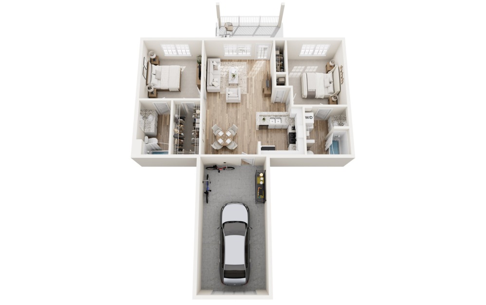 Oliver - 2 bedroom floorplan layout with 2 bathrooms and 959 square feet