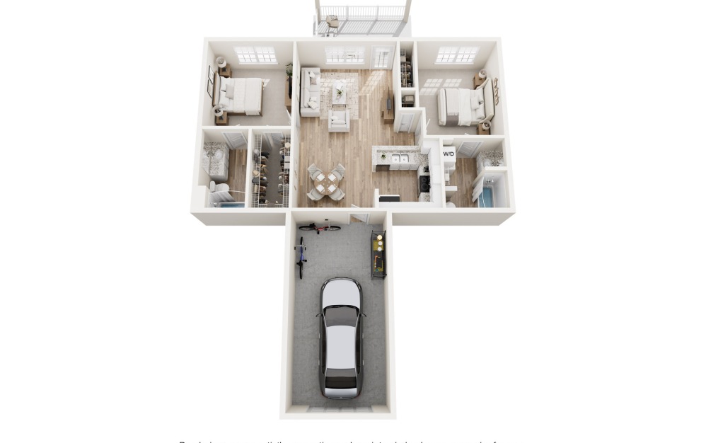 Oliver - 2 bedroom floorplan layout with 2 bathrooms and 959 square feet