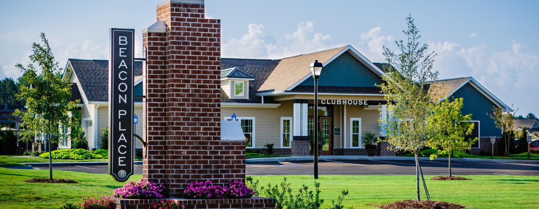 a large building with a sign in front of it